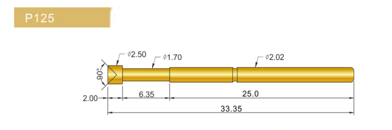P125-LM探針尺寸、P125探針尺寸、2.0探針、測(cè)試探針、測(cè)試頂針、彈簧針