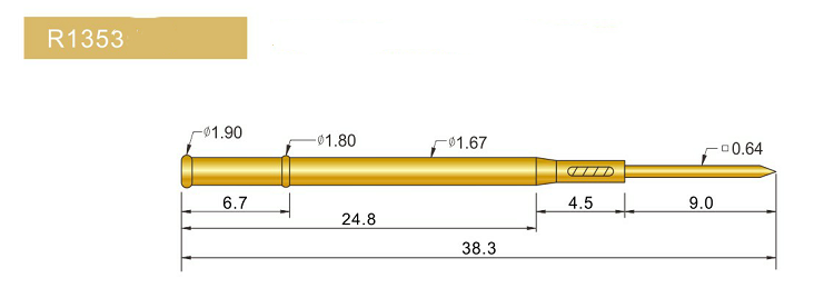 R1353-W探針套管、1.67mm測試針、總長38.3mm、彈簧針套管圖片、測試針套管圖片、頂針套管圖片、探針套管圖片