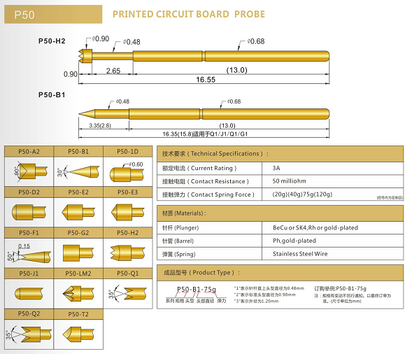 P50測(cè)試探針規(guī)格、P50測(cè)試探針選型、測(cè)試探針廠家